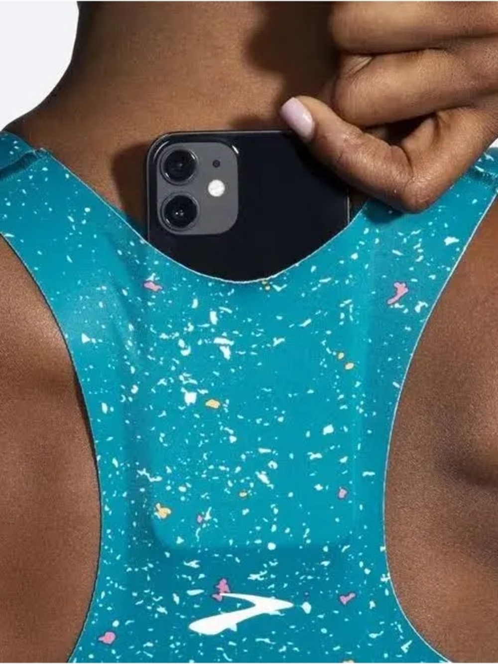 Brooks Drive 3-Pocket Sports Bra NWT Lagoon Speckle Print High Impact 32C/D - Picture 3 of 13